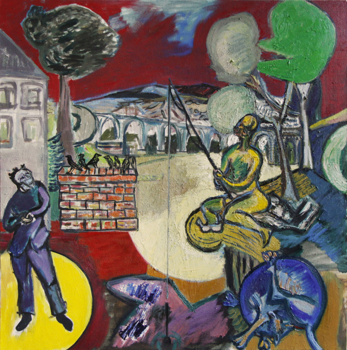 Łowienie ryb (według Giorgione) / olej na płótnie / 80 x 80 cm / 2024