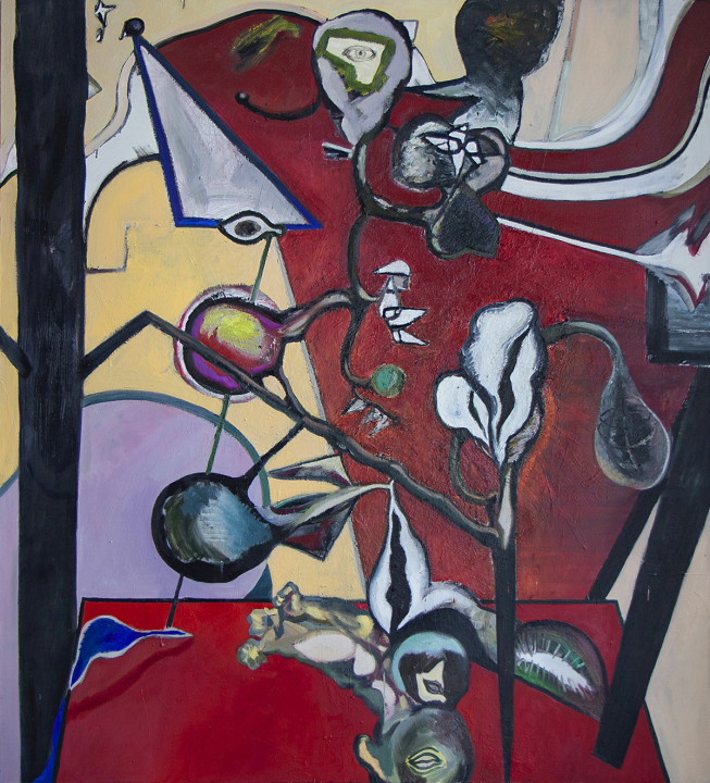 Kompozycja z kwiatem / olej na płótnie / 200 × 150 cm / 2021