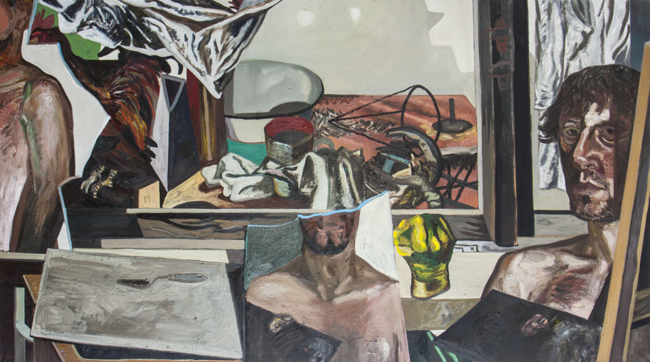 Potrójny autoportret / olej na płótnie / 110 × 200 cm / 2017